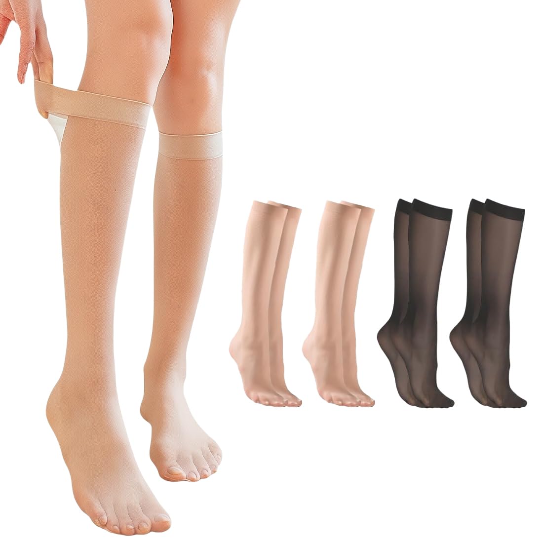 Set di 10 paia di calze nere in nylon trasparente ad alta