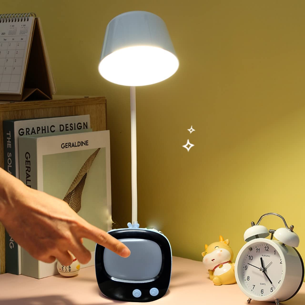 Rock Light® Eye Protection Lamp for Student Rechargeable LED Touch On/Off Switch Desk Lamp/Student Reading Dimmer Led Table Lamp with Pen Holder/Study Lamp with Night Lamp / (T.V Shape Cute Lamp)