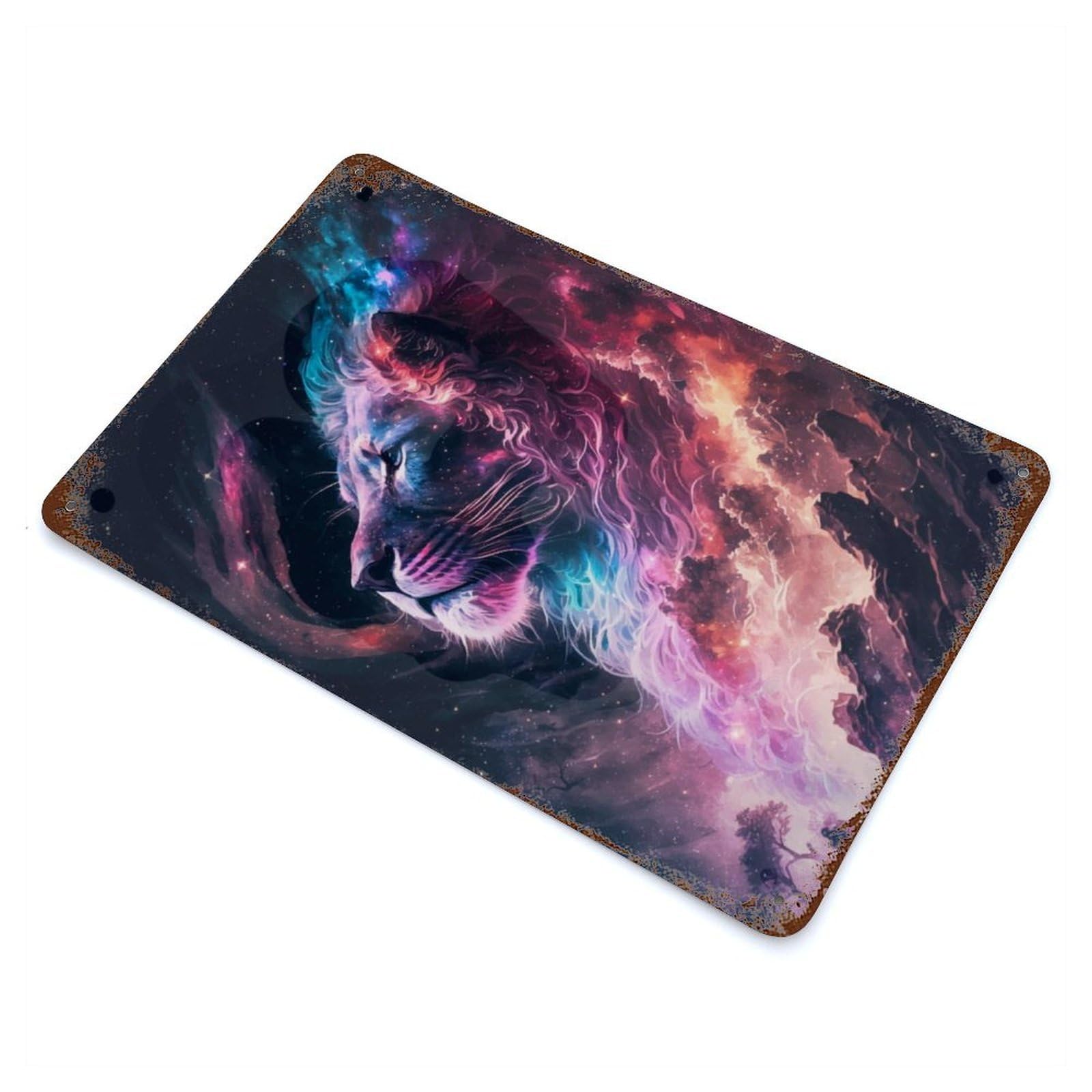 Aged Metal Wall Plaque with Lion Nebula Design 11.8"x7.9", for Cafe, Home Bar And Lounge Decor, Novelty Wall Decor