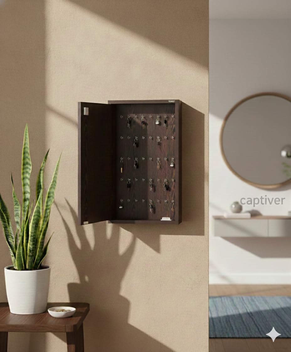 Captiver Box Type Engineered Wood Wall Mount Lockable Key Holder (40 Hooks Wenge)