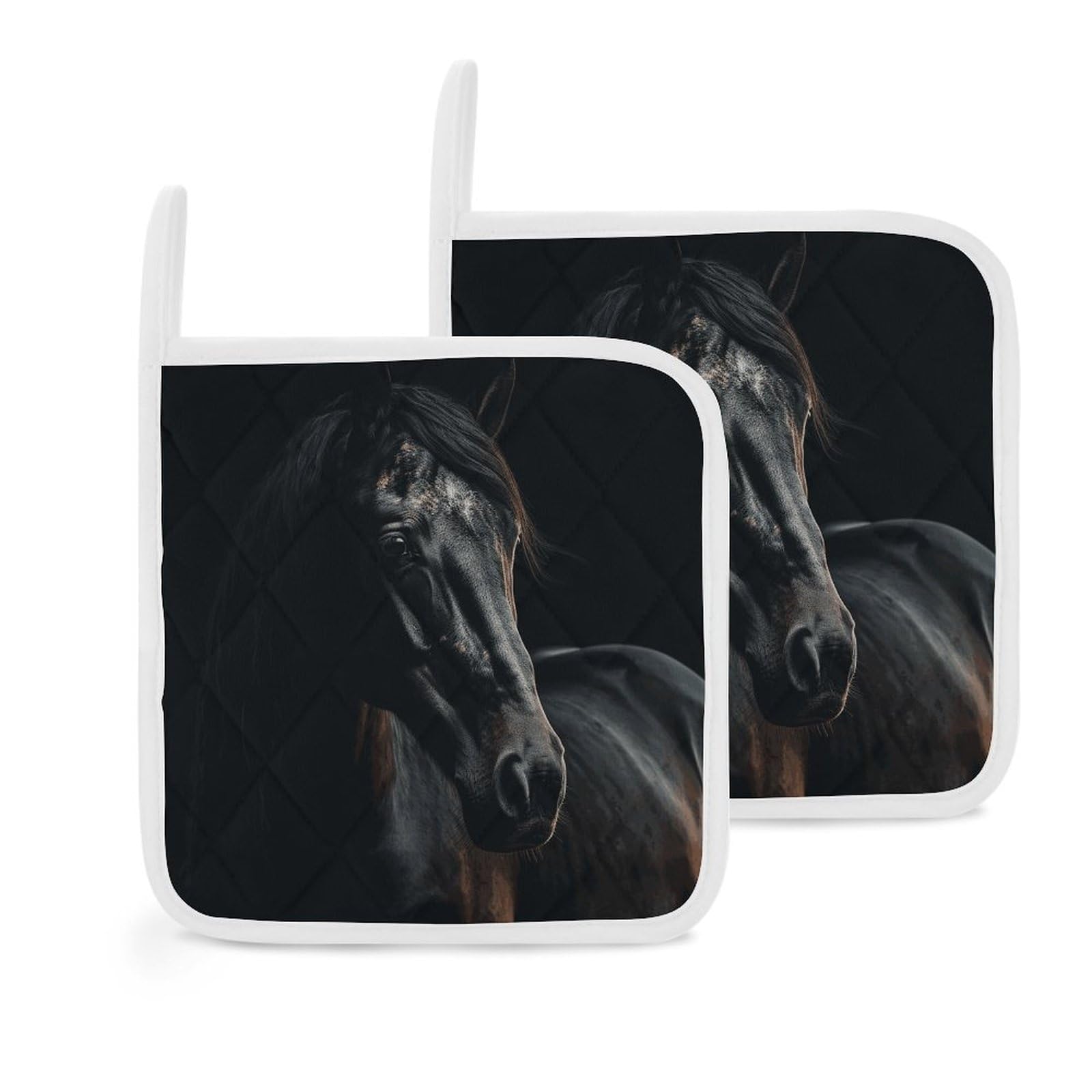 Btcowzrv Style A Dark Horse 2 Pack Pot Holders For Kitchen, Heat Resistant Potholder Set With Hanging Loops, Hot Pads For Oven Baking Cooking