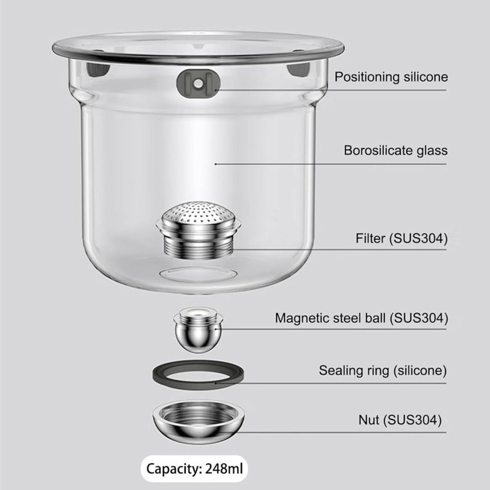 de vidrio 600ml, infusor de té té, preparación de hojas sueltas