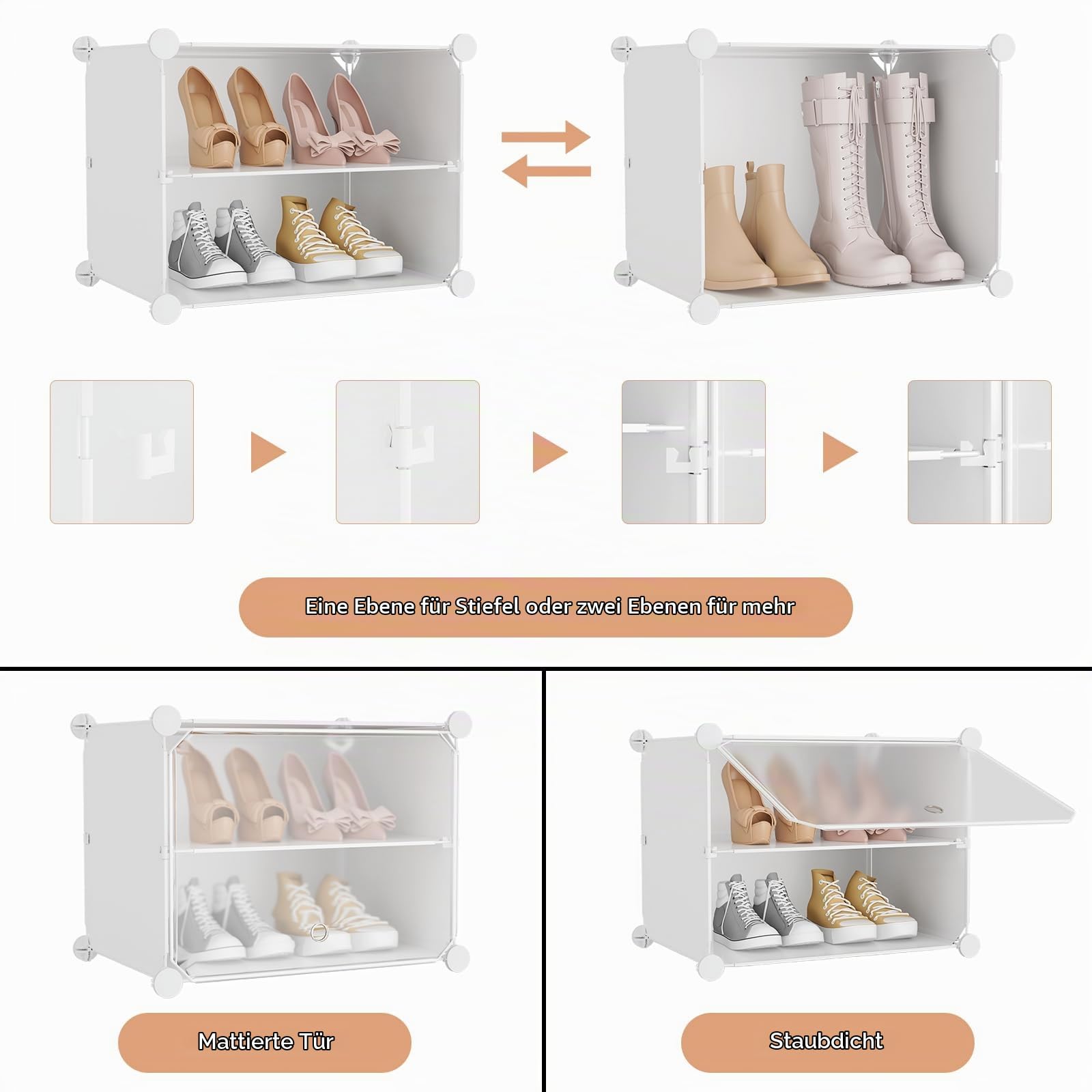 Schuhregal, Schuhschrank Organizer 10 Ebenen, Schuhschrank Schmal Schuhaufbewahrung für 20-22 Paar, Schuhregal Platzsparend Geschlossen mit Türen für Flur Schlafzimmerschrank (Weiß, 1 x 10)