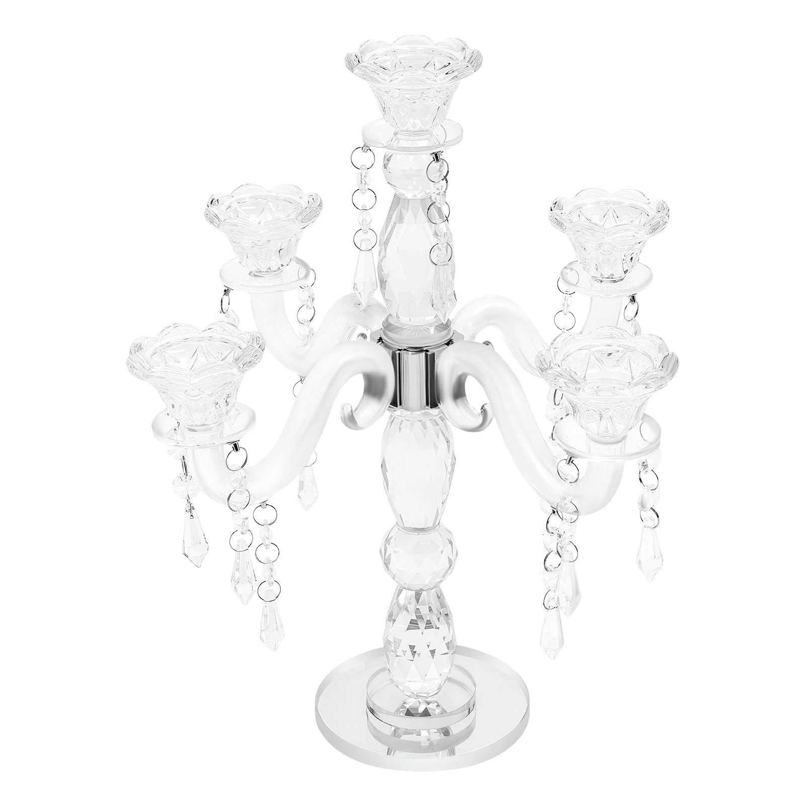 Portacandele a 5 rami in cristallo, altezza 35,5 cm, decorazione da tavolo per matrimoni, lampadario in cristallo trasparente con 5 portacandele
