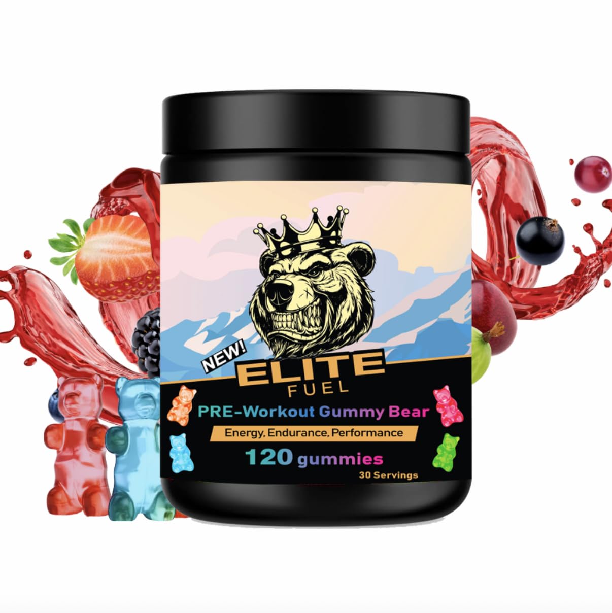 Pre Workout Gummies Elite Fuel - Endless Energy, Instant Strength Gain, Intense Pump, Enhanced Energy Output and Improved Athletic Performance, Endurance Performance