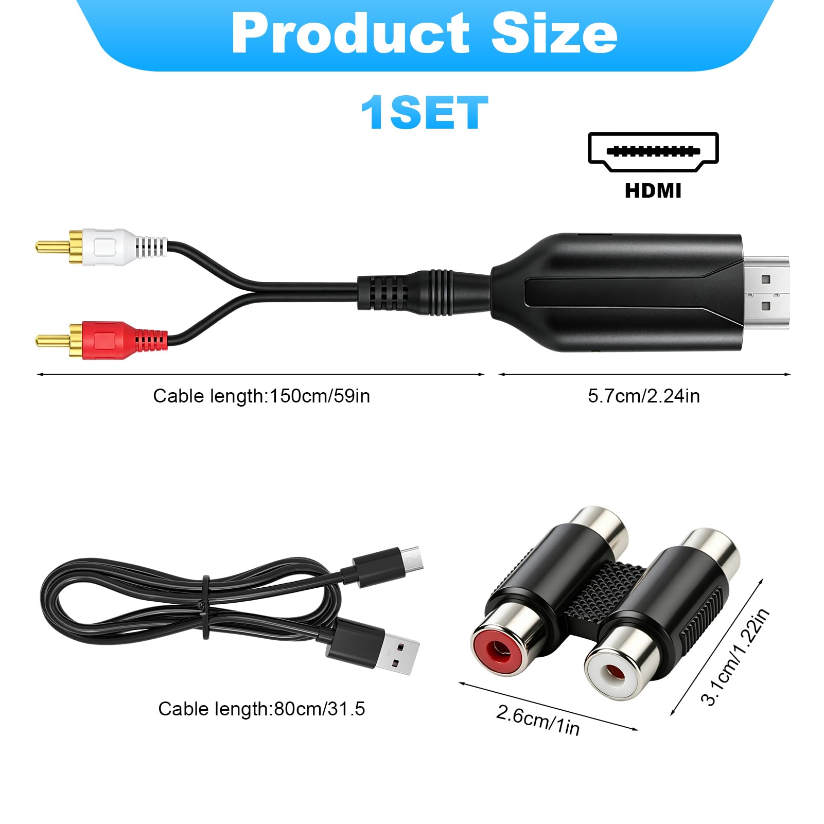 Extracteur Audio HDMI eARC ARC 192 kHz Câble Convertisseur HDMI ARC HD eARC vers AV Adaptateur AUX 3,5 mm
