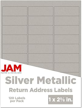 JAM PAPER Return Address Labels - Standard Mailing - 1 x 2 5/8 - Silver Metallic - 120 Shipping Labels/Pack