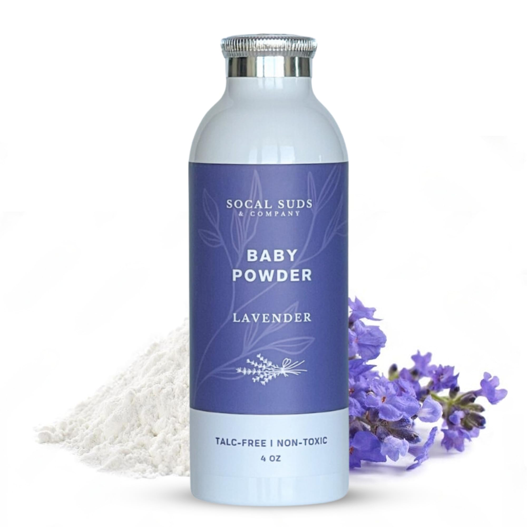 SoCal Suds & Company - Natural Baby Powder Talc-Free - Newborn Essentials with Arrowroot Powder, Kaolin, Aspen Bark Extract for Soft Soothing