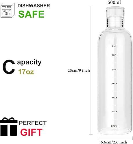 Miniatura 2 de Snminetal Botellas de agua de vidrio transparente con marcador de tiempo, funda antideslizante y tapa, botellas de vidrio reutilizables, botella de