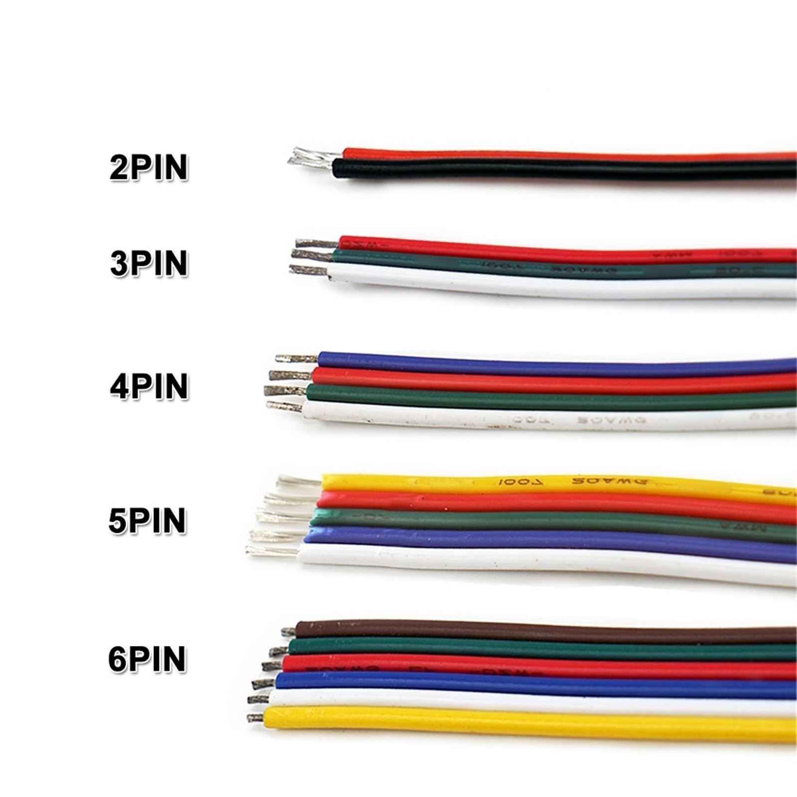 Outdoor Extension 16AWG 18AWG 20AWG LED Cable Wire 2PIN to 6PIN for 5050 3528 2835 Linear Lighting Solar sheathed(Color:5PIN,Size:5 Meters 18 AWG)