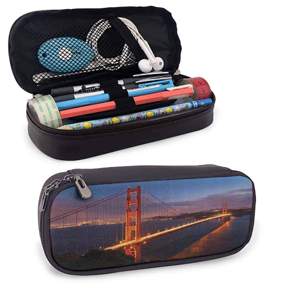 Apartment Decor Collection Pencil Case Panorama of Golden Gate Bridge Famous Architectural Scenery Lands Landscape Print for Student Office College Middle School High School Orange Blue