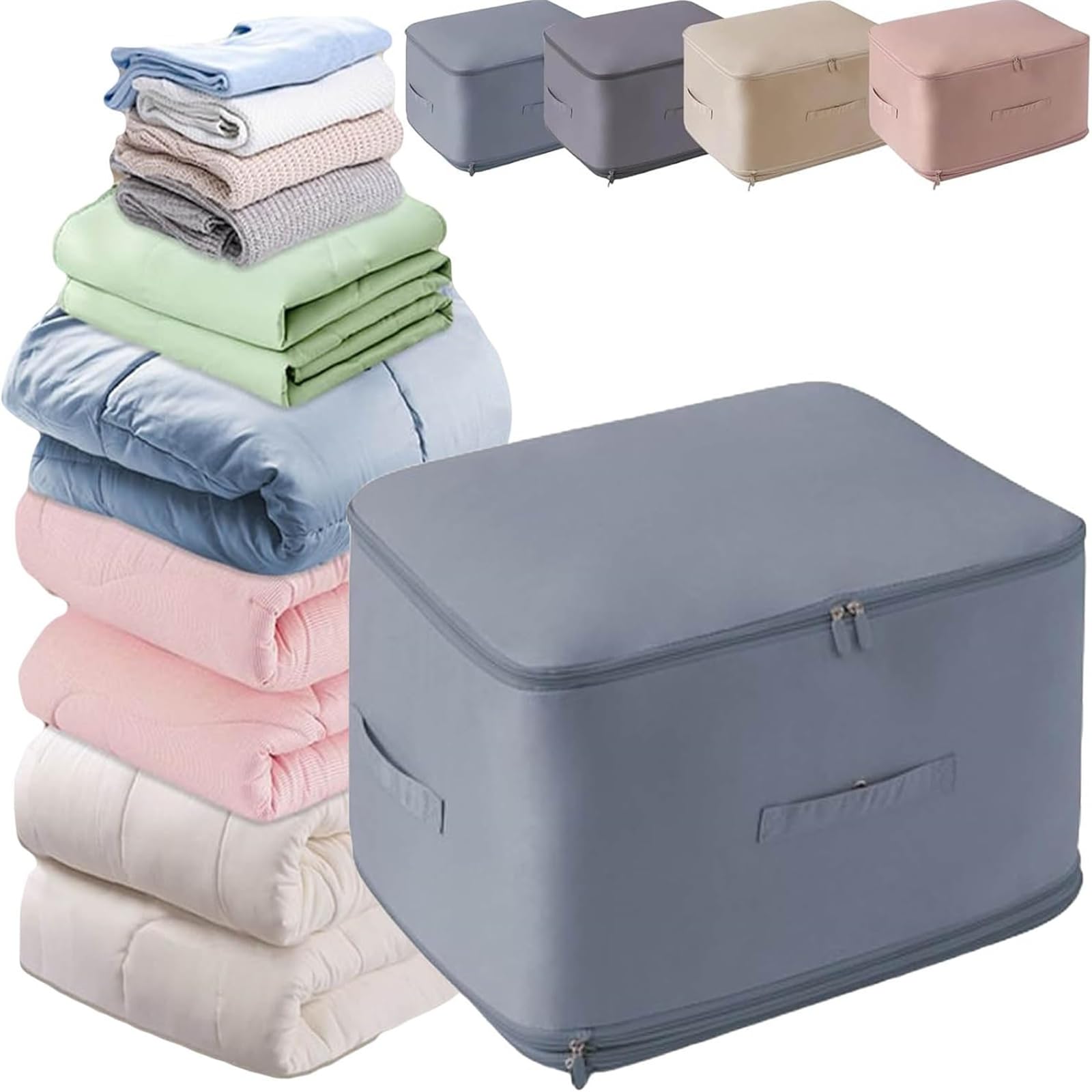 Lot De 4 Sacs De Rangement Auto-Compressants - Organisateur Voyage Pour Vêtements, Gain De Place 40% - Version Améliorée Avec Poignée Confort - Sonekin (Gris)