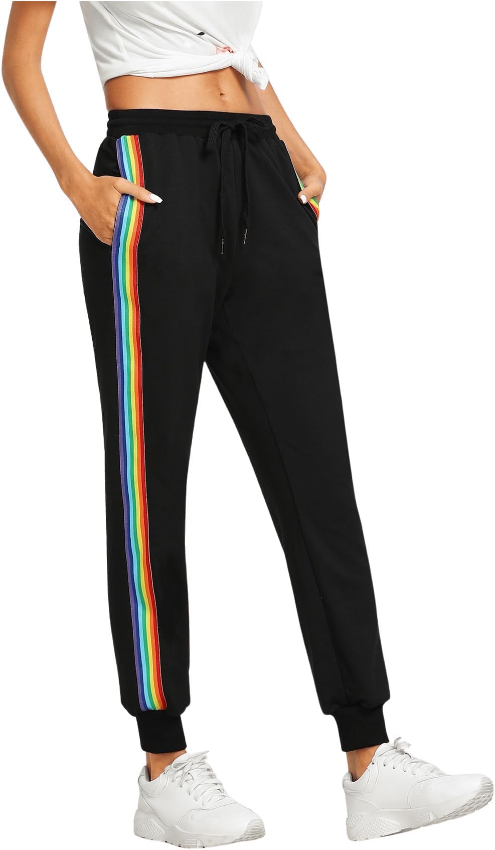 Women's Drawstring Waist Striped Side Jogger Sweatpants with Pocket