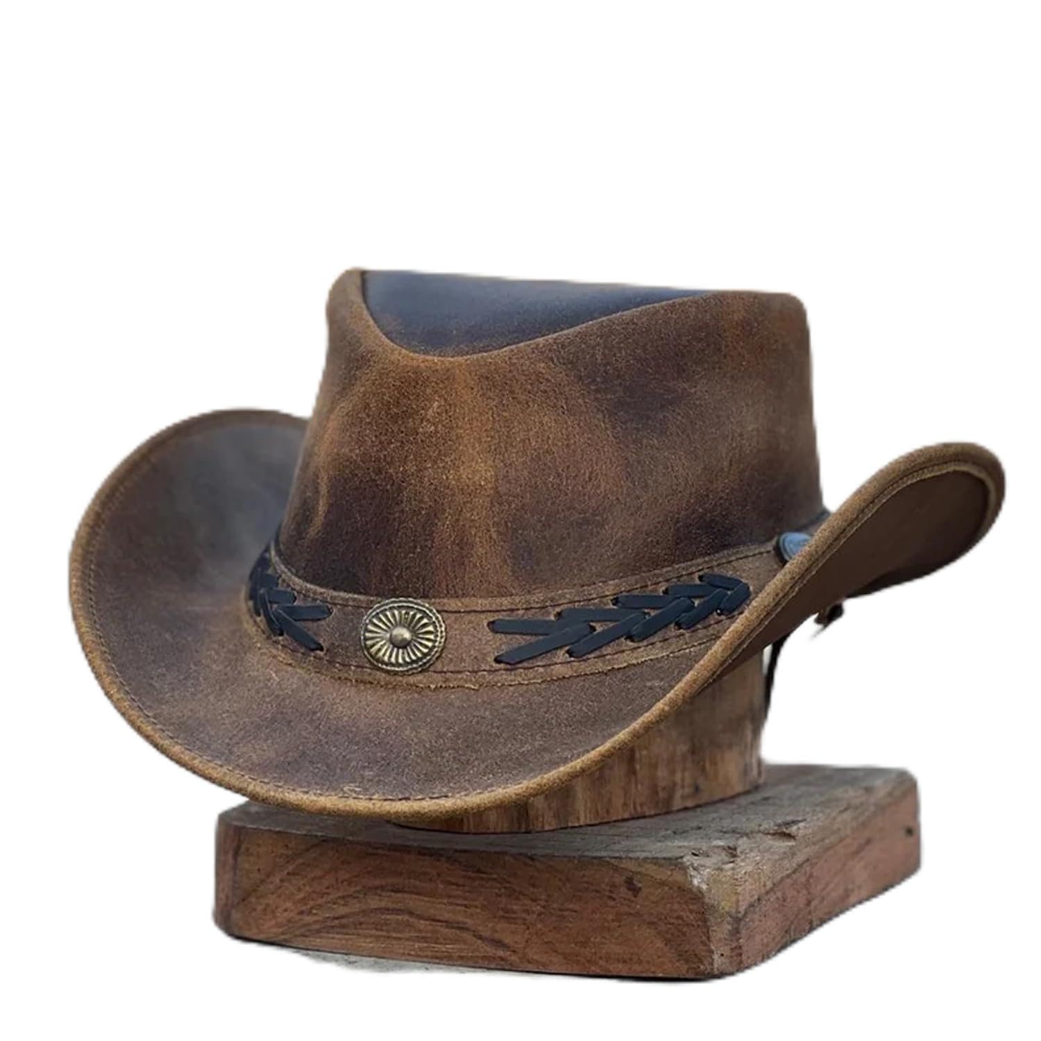 Mens Australian Cowboy Western Vintage Tan Crazy Hat Style Real Genuine Leather Bush Hat