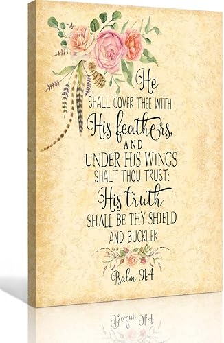 Salmo 91 4 Escrituras bíblicas arte de pared, pósteres de la Biblia, lienzo art déco, impresiones de lienzo para sala de estar, pinturas decorativas