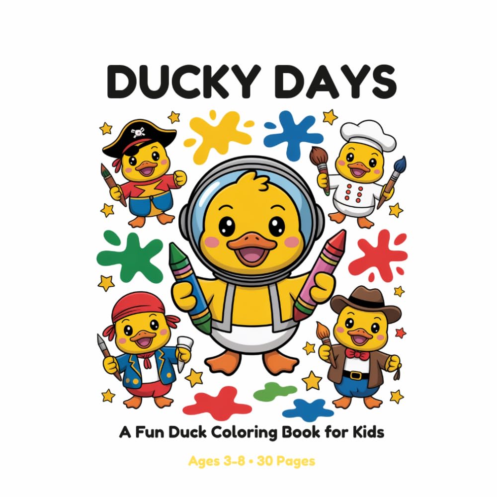 Ducky Days: A Fun Duck Coloring Book for Kids: 30 Cute Duck Illustrations to Color