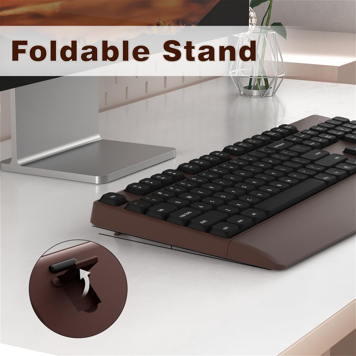 Wireless Keyboard and Mouse Combo, Ergonomic Keyboard with Wrist Rest, 2.4Ghz Wireless Connection, Compatible with PC/Laptop/Windows/Mac for Home and Office Use (Black Coffee)