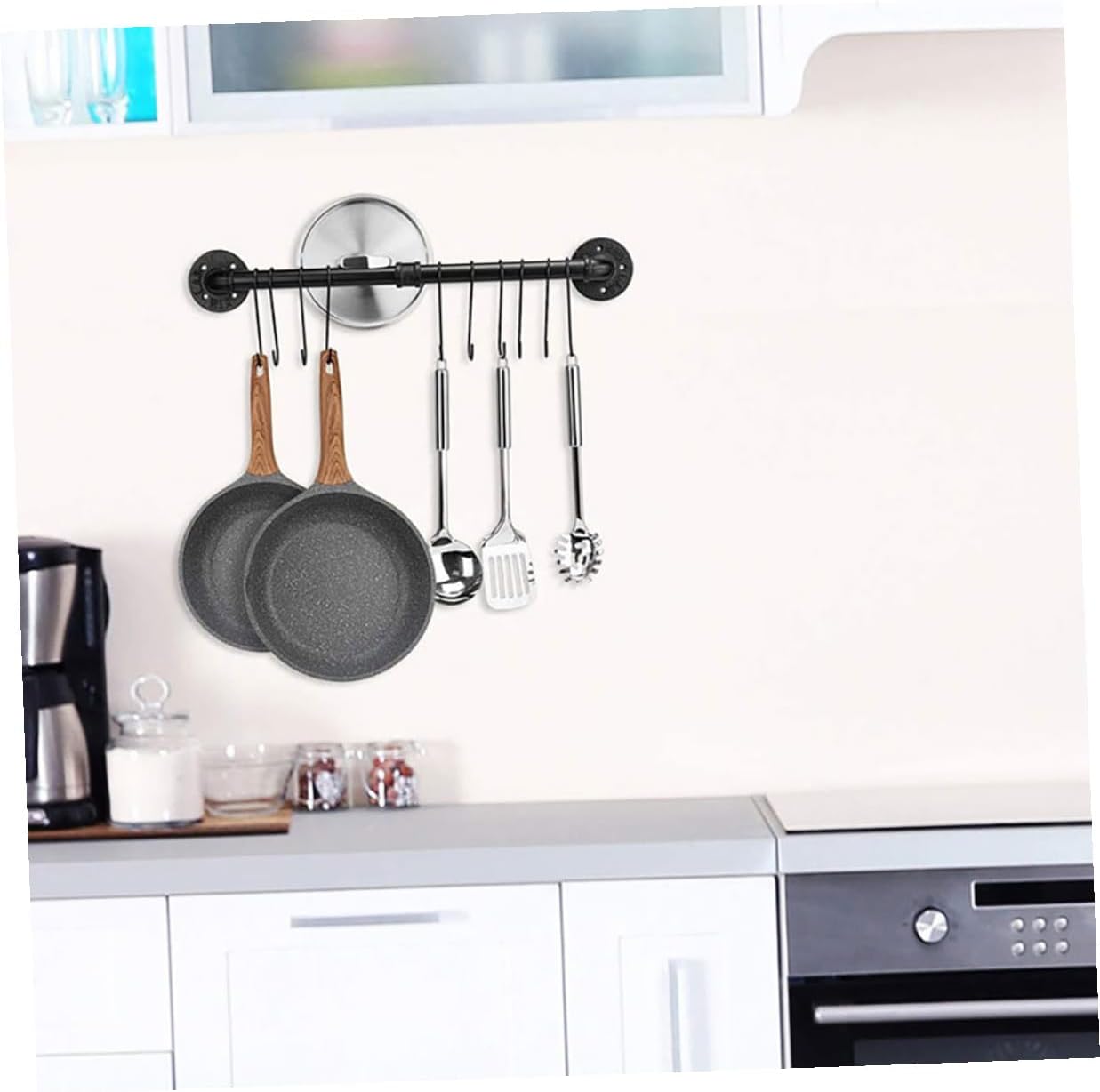 Wall Mounted Pot Rack with Hooks Iron Kitchen Pot Storage Rack 13x60cm Hanging Pan Organizer for Kitchen Wall Sturdy Rail for Cookware Storage