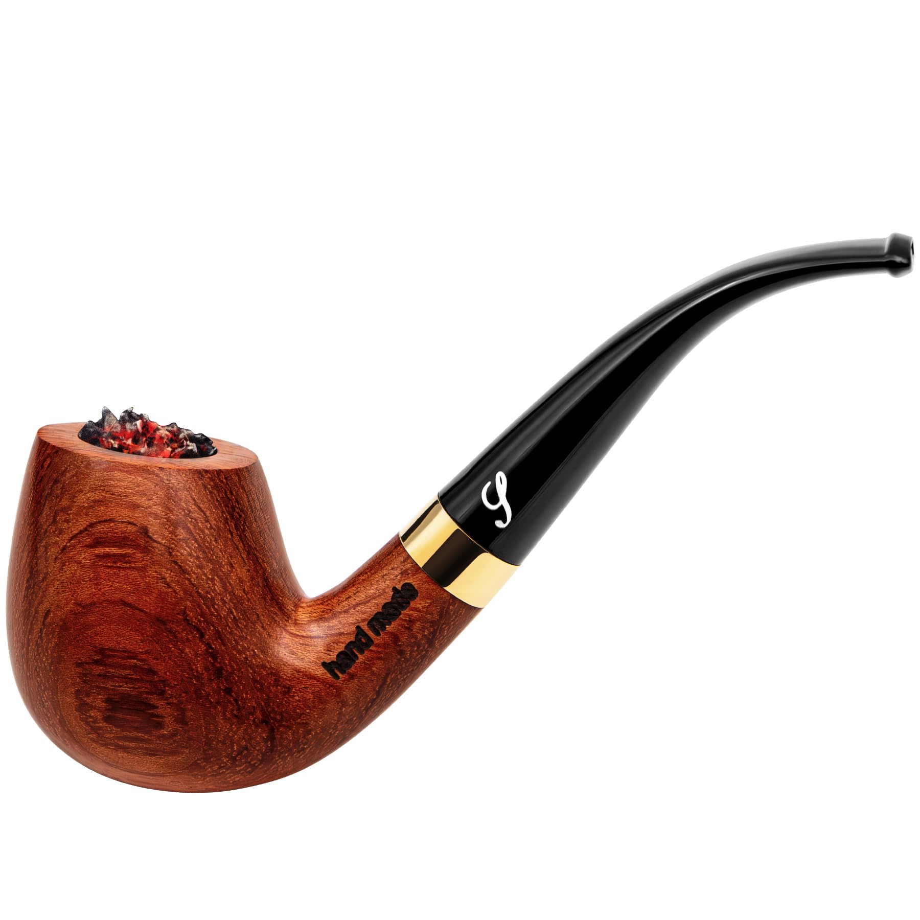 Handmade Rosewood Pipe, Smooth Finish Bent Tobacco Pipe for Smoking, Wood Tobacco Pipe with Filter (Red Brown)