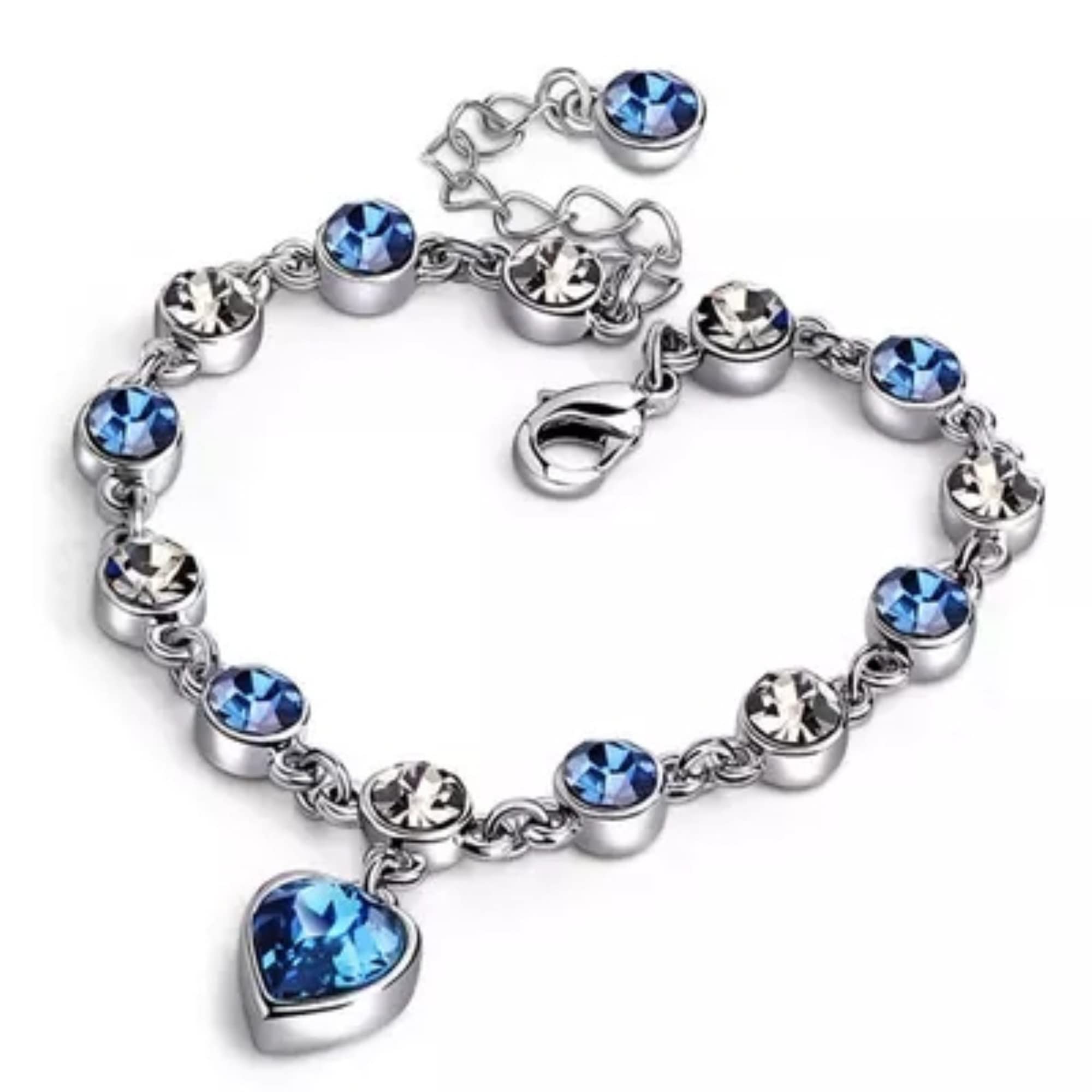 LOPRES Heart Charm Bracelets for Women Girls, 36L Stainless Steel Charm Bracelets Silver Bracelets for Women Crystal Bracelet Love Bracelets for Women Silver Jewelry Gift for Her Women Mom Girls