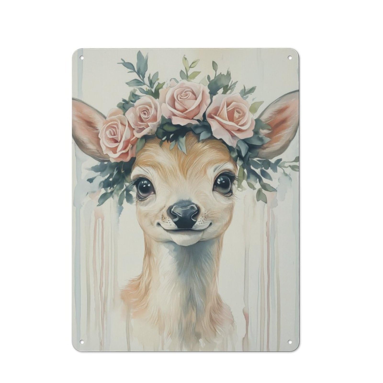 Junmoney Fawn With Rose Crown Retro Metal Plaque 40X30cm Featuring Bistro Wall Plaque For Bakery, Diner, Cafe Or Family Room