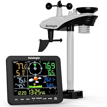 Sainlogic Wireless Home Weather Station with Rain Gauge and Wind Speed, Indoor Outdoor Temperature Humidity, Forecast, Moon Phase, Alarm Clock for Backyard Patio No WiFi