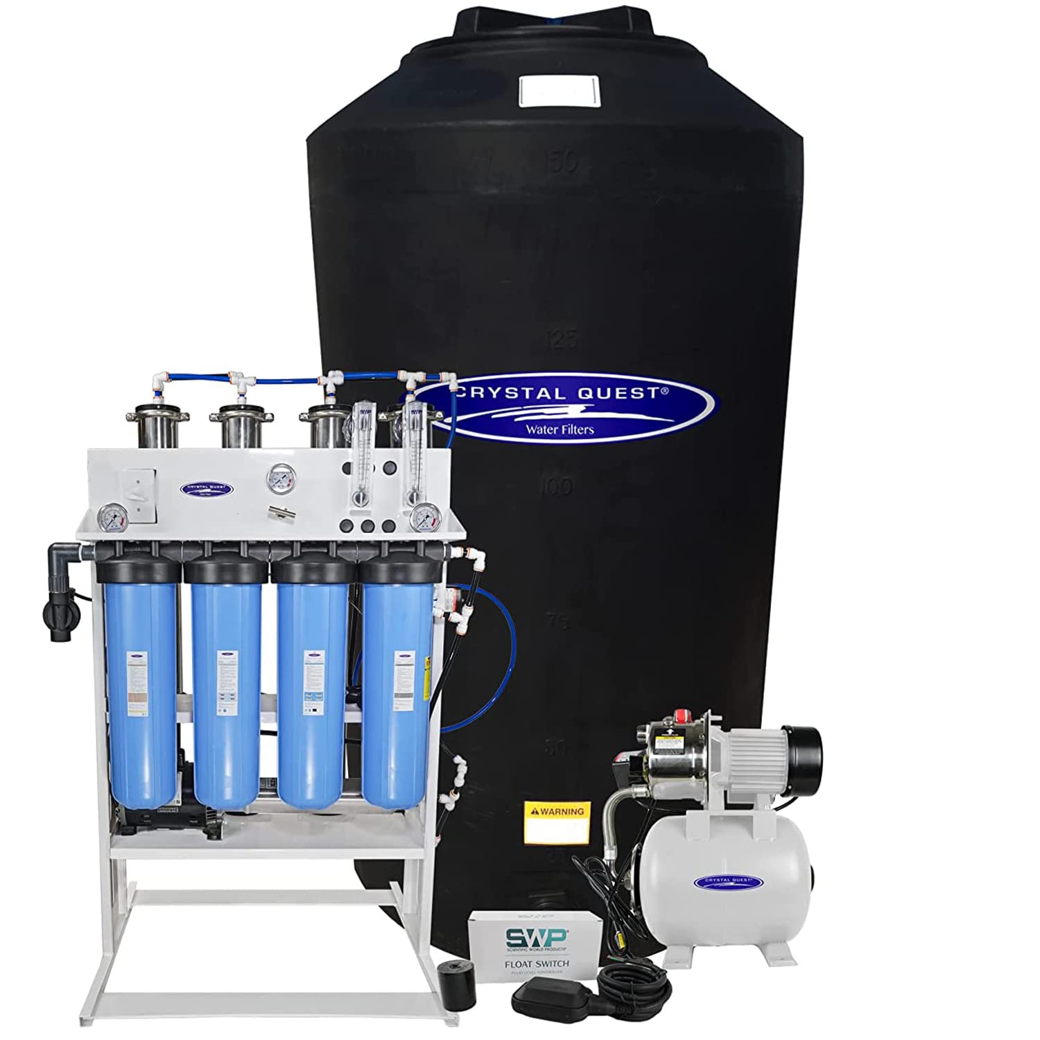 Crystal Quest Whole House Reverse Osmosis Water Filtration System 165 Gallon Water Tank Water Pump Sediment Carbon Filter