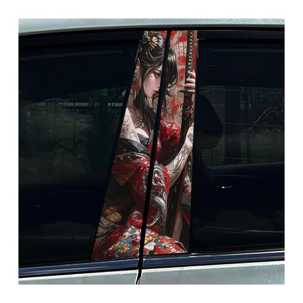 Body Parts 2PCS Car B-Pillar Stickers Beauty Tattoo Chinese Style Auto Center Column Waterproof Decal(F)