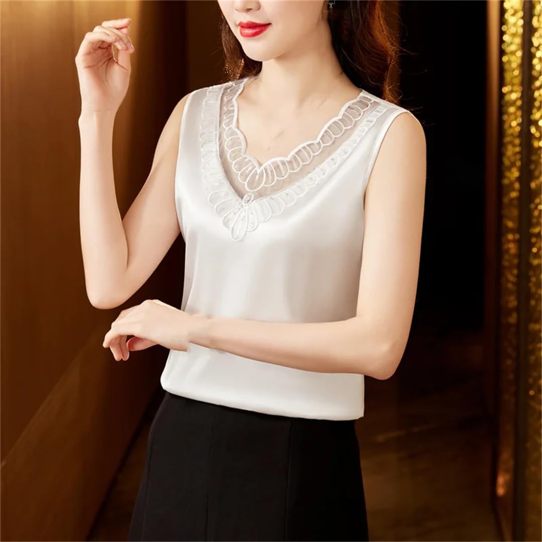 Camicetta da donna con scollo a V allentata casual estiva senza maniche in seta con