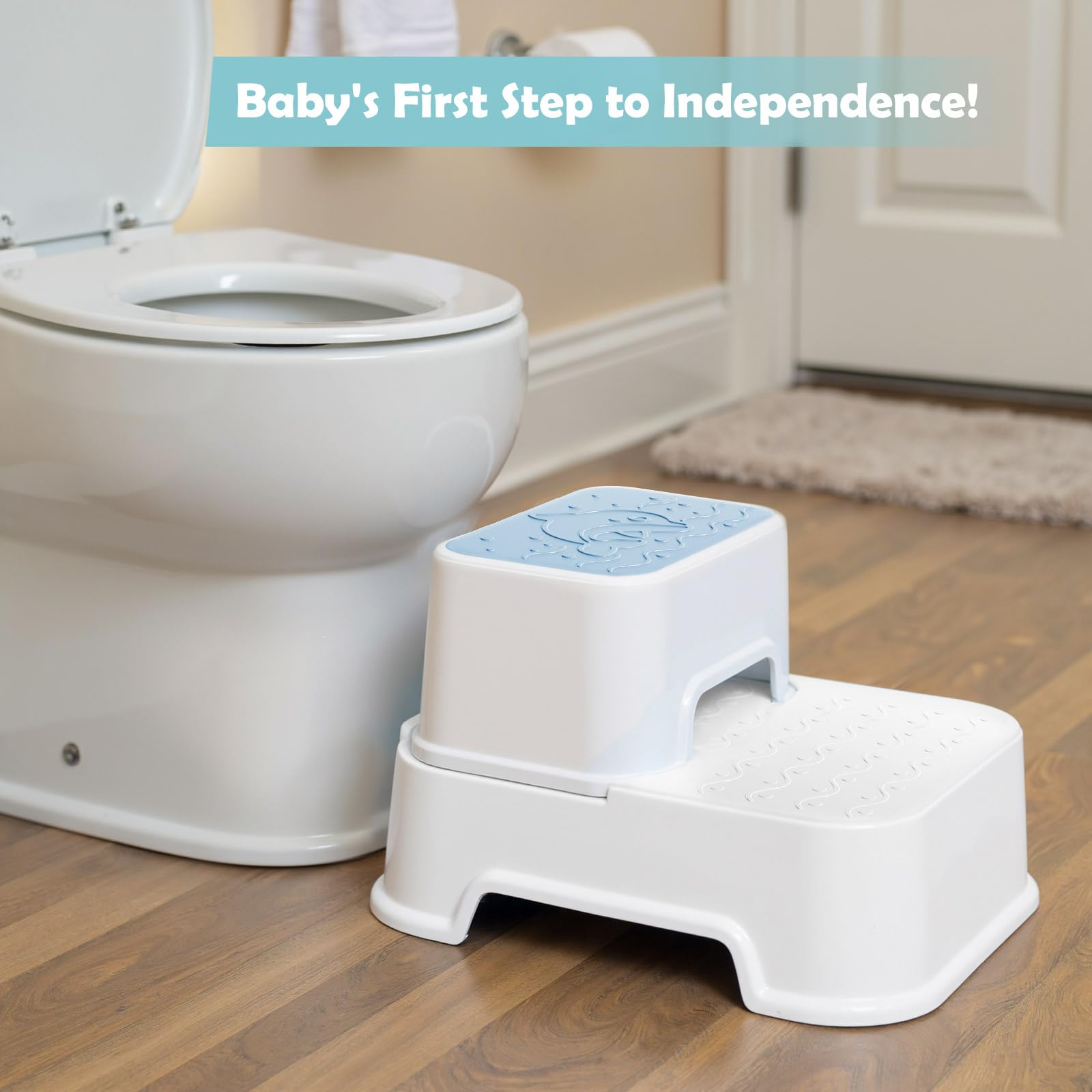 MangoHood Taburetes de 2 escalones para niños – Taburete multifuncional para inodoro para niños, taburete antideslizante para fregadero de baño, entrenamiento de orinal, cocina (azul-2 paquetes)