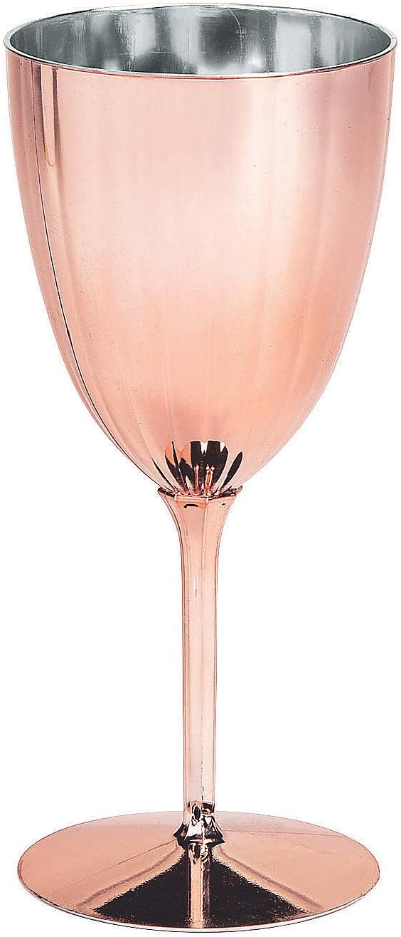 Fun Express Rose Gold Metallic Plastic Wine Glasses - Party Supplies - 12 Pieces