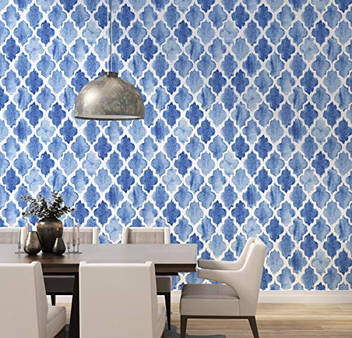 Image of DWELLSINDIA Blue Moroccan Ceramic Tile Wallpaper for Wall Decor | Self Adhesive Peel & Stick, Thick Textured Premium Paper | Waterproof, Scratch Resistant | Kitchen, Bathroom & Dining Room | 41x244 cm