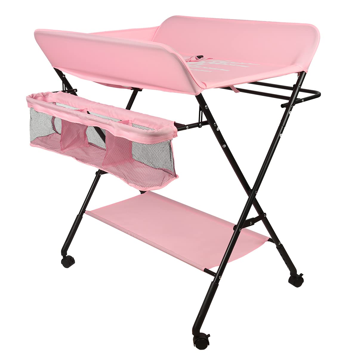 Cambiador plegable para bebé recién nacidos, mesa de cambio de pañales, cambiador con bañera para bebé 2 en 1, cambiador portátil (80 * 66 * 98cm (rosa oscuro))