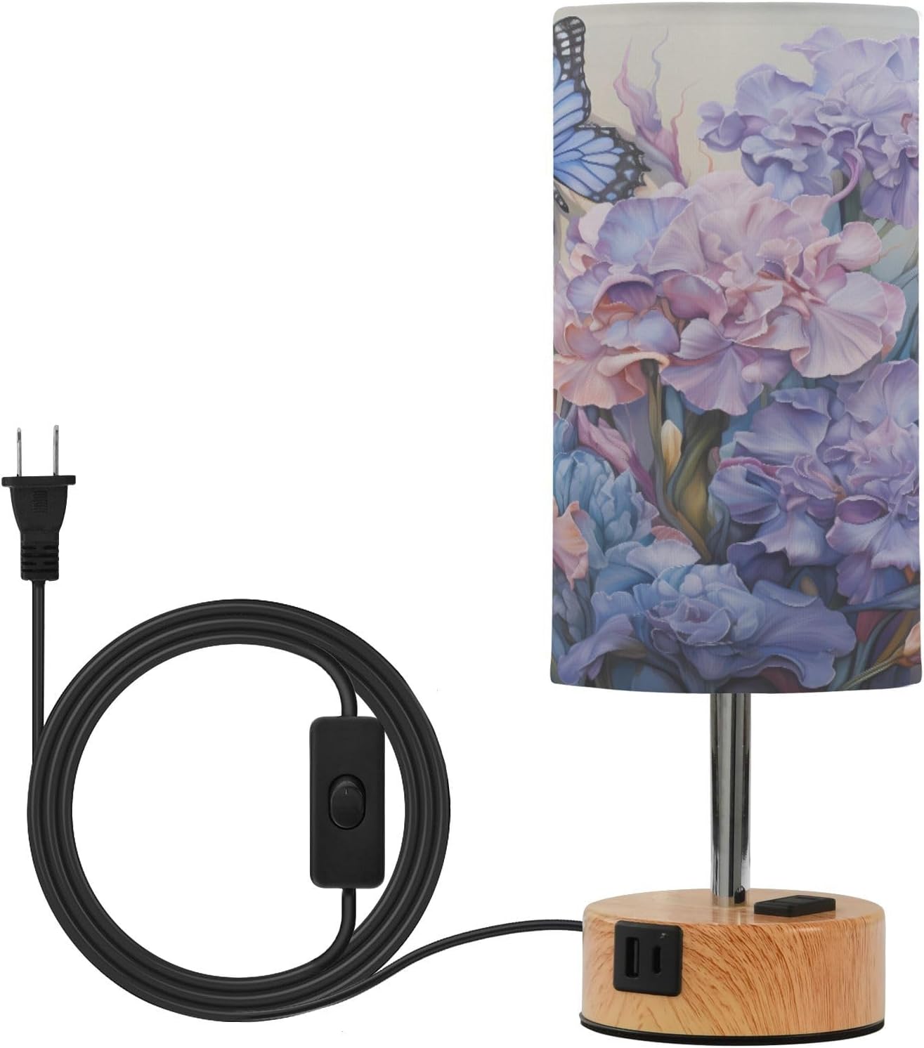 ALAZA Butterfly Flower Colorful Floral Decor Bedside Table Lamp 3 Way Dimmable Touch Lamp with Charging Station for Bedroom Nightstand Office Desk LED Bulb Included