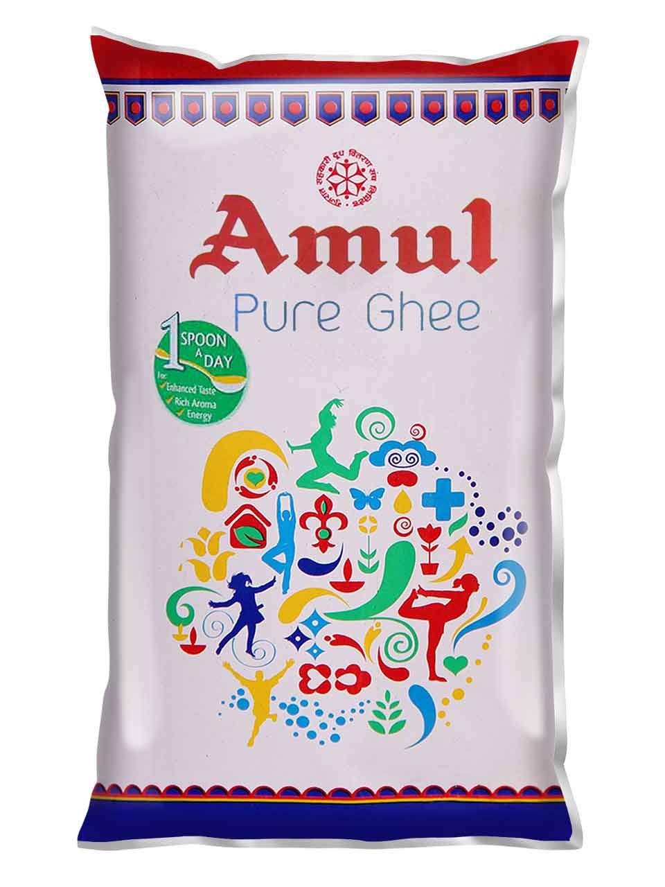 Amul Sacchetto di burro chiarificato puro, 1 litro (905 grammi) -2 confezioni - Amur Pure Ghee Pouch, 1 litro (905 grammi) 2 Pack - India - Vegetariano - Importazione parallela