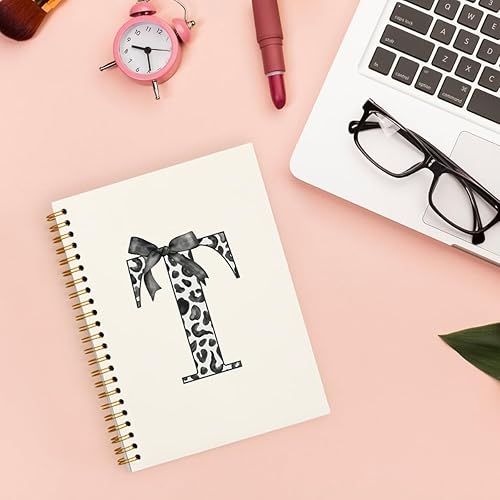 Miniatura 2 de Bnwepo Cuaderno con letra T de leopardo inicial, con monograma y lazo preparado, regalos con monograma para mujeres, cuaderno personalizado,