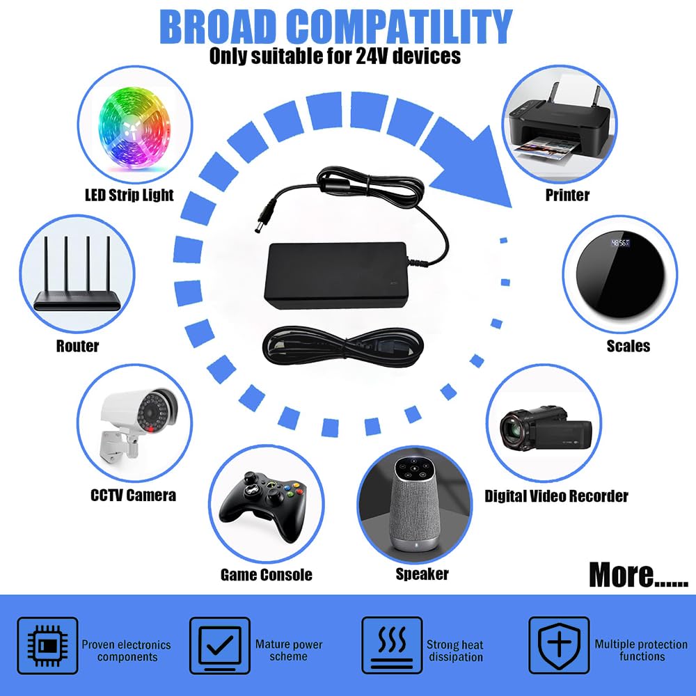 Adaptateur Convertisseur Ac 100V À 240V Pour Moniteur Lcd Lumière Led 12V 5A 60W Avec Indicateur