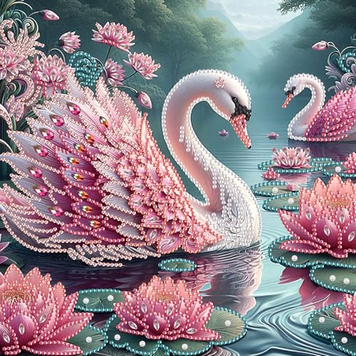 Image of AiYuanzsh 5D Special Shape Diamond Art Kits for Beginners, Diamond Painting Kits for Adults, Crystal Rhinestones Diamond Painting for Home Wall Decoration Gift 12x12 inch /30x30 cm, Beautiful Swan