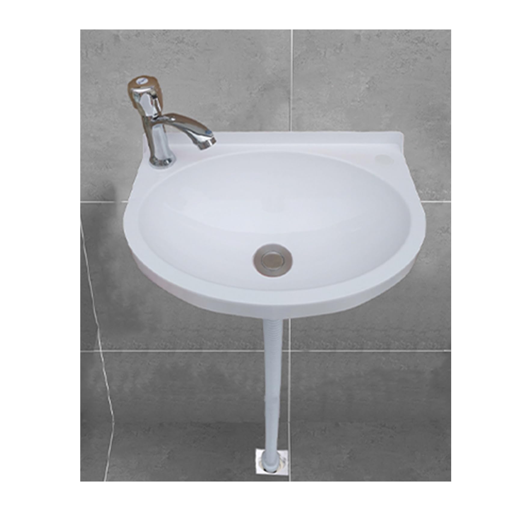 Lavello Ovale, 40x28x14cm Lavatoio Lavapanni Monoblocco in Resina PP | Lavello Angolare da Bagno per Interno e Esterno Lavanderia Garage Bagno Guardaroba WC Bianco Rubinetto A
