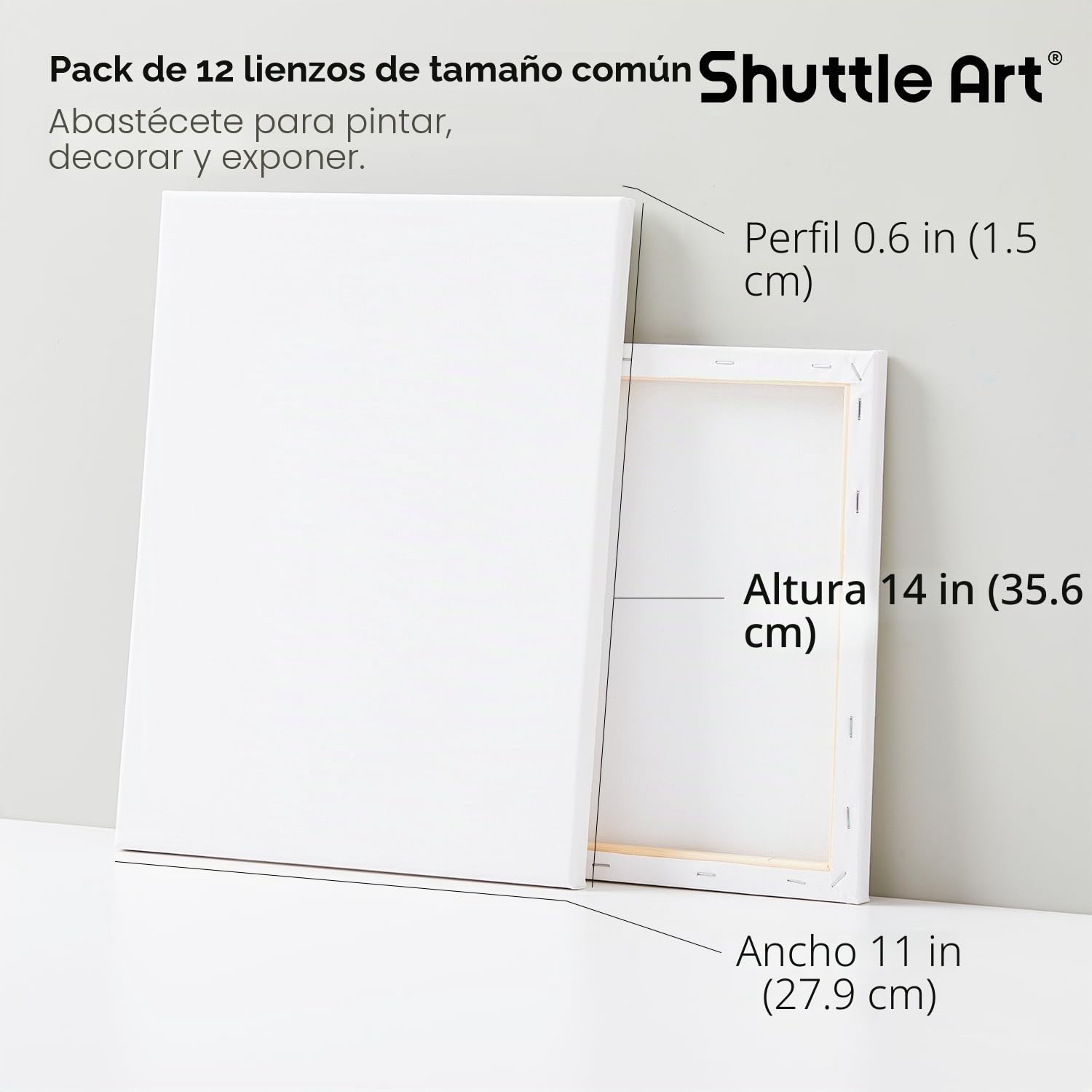 Shuttle Art Lienzos Preestirados, 12 Piezas Lienzos Enmarcados 28 x 35,6 cm, 1,5 cm de Espesor, Pre-Estirado 100% Algodón, Blanco Imprimado Lienzos para Pintar Óleo Acrílico