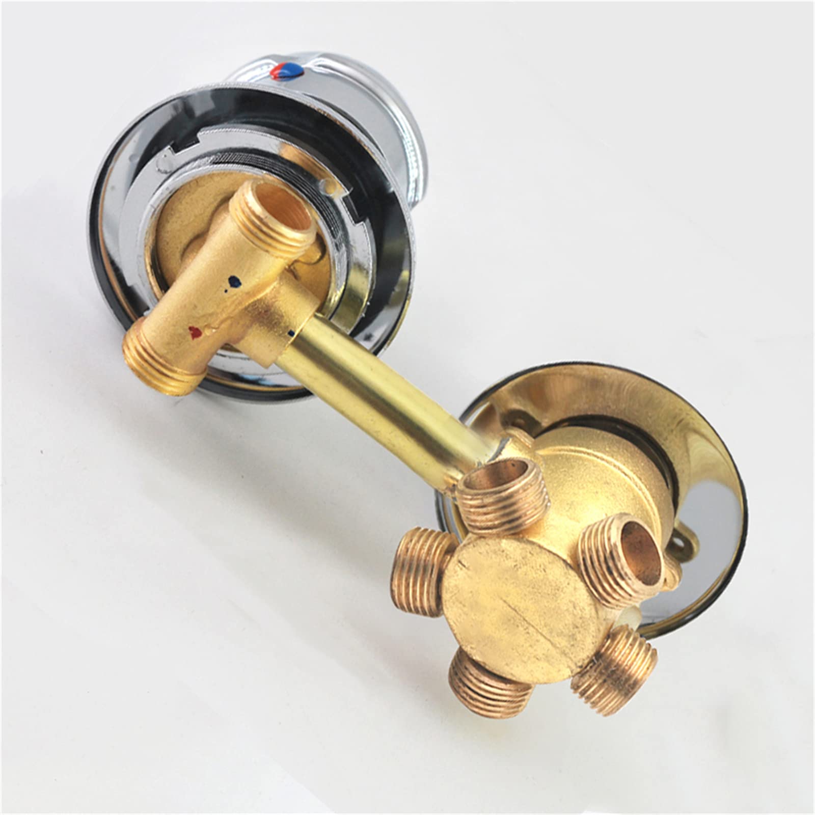 Rubinetto miscelatore per doccia con deviatore a 2/3/4/5 uscite, senza viti, facile installazione, manopola rotonda filettata, valvola di miscelazione per acqua fredda e calda in ottone G1/2