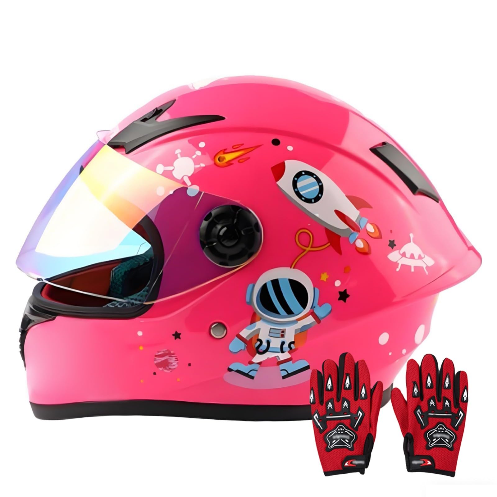 Casco Integrale Da Moto Per Bambini Estivi,3-12 Anni, Per Ragazzi E Ragazze, Omologato DOT,Casco Da Moto Retrò,Casco Jet Da Go-Kart, Cruiser, Ciclomotore,Caschi Da Bici Da Strada 6,L/(51~62cm)