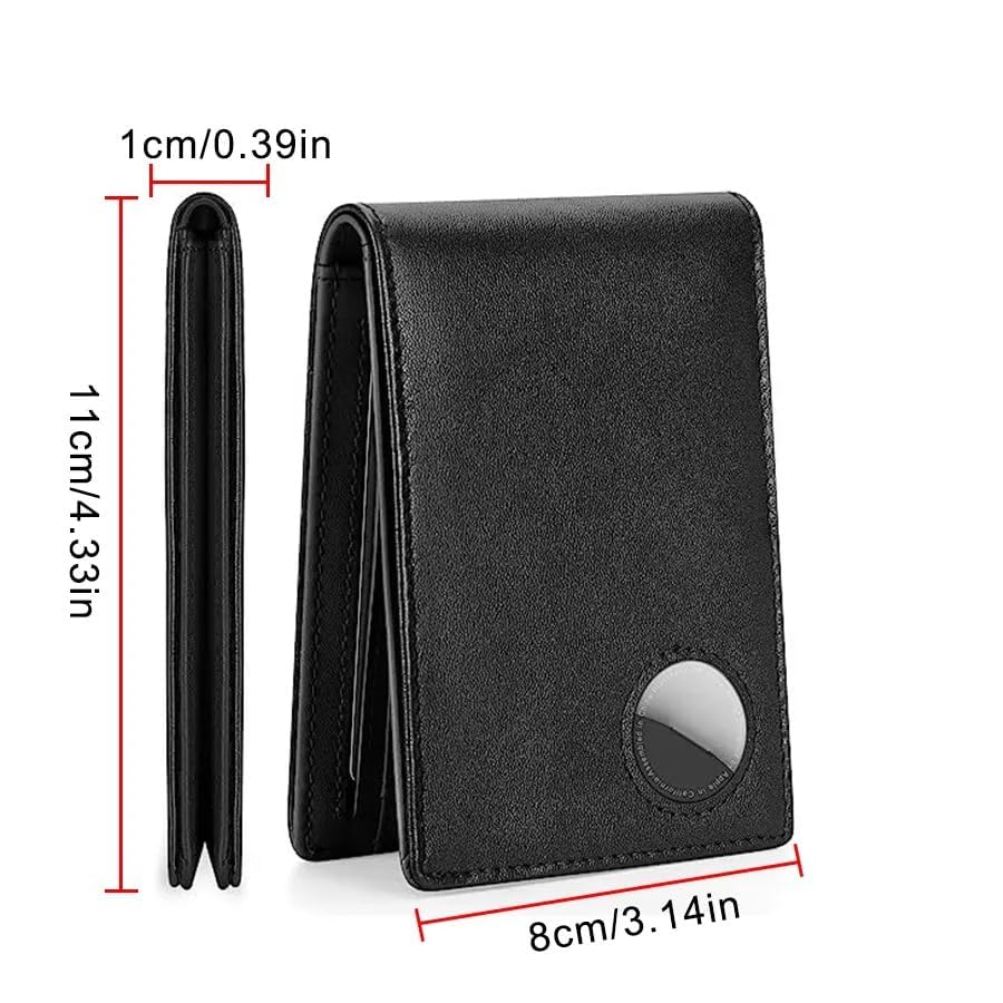 BEN & JANE RFID Blocking Slim Bifold Leather Minimalist Front Pocket Wallets for Men with ID Window and AirTag Holder (Black)4