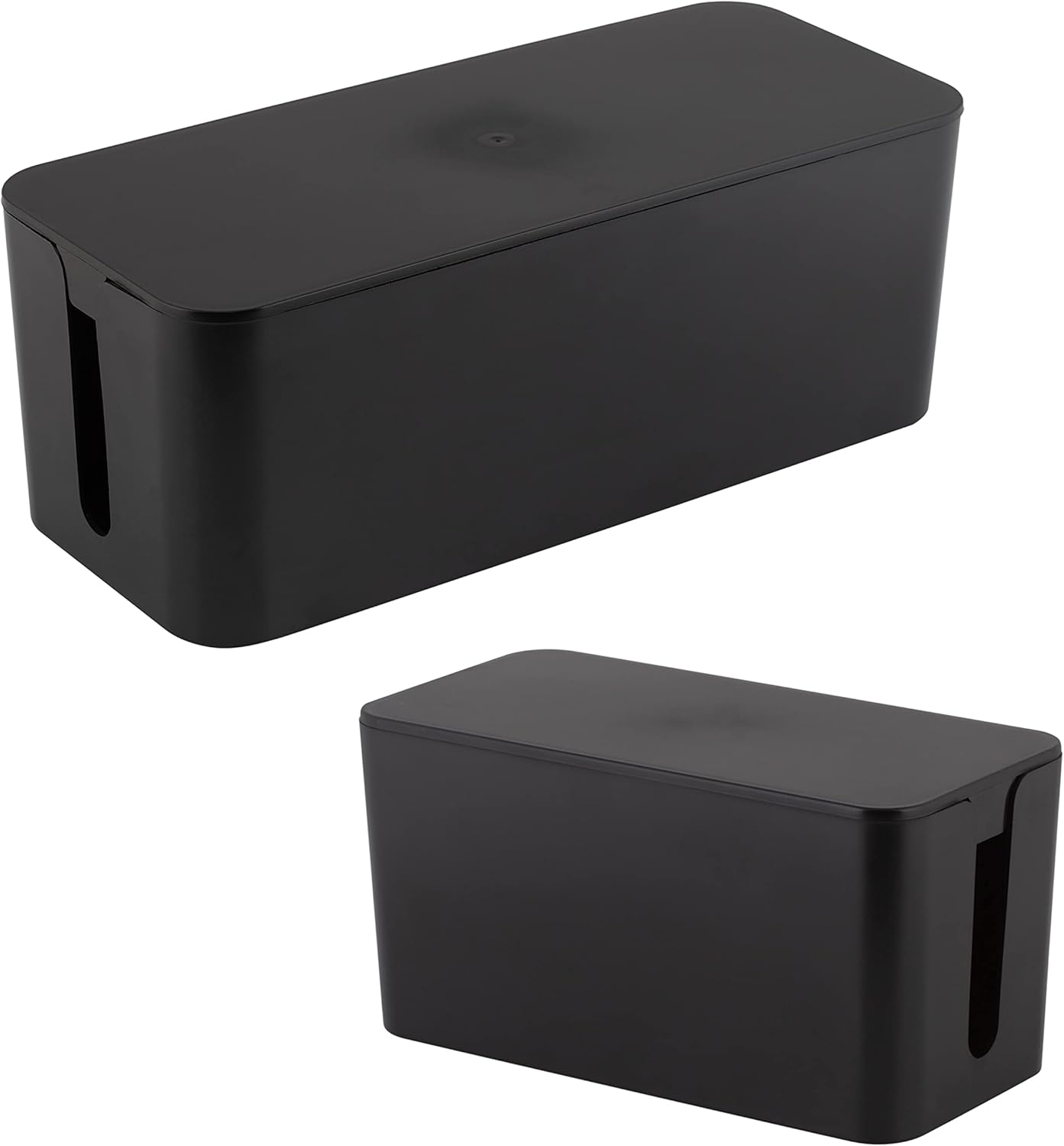 Black Rectangular Lidded Cable Organizer Storage Bin Set