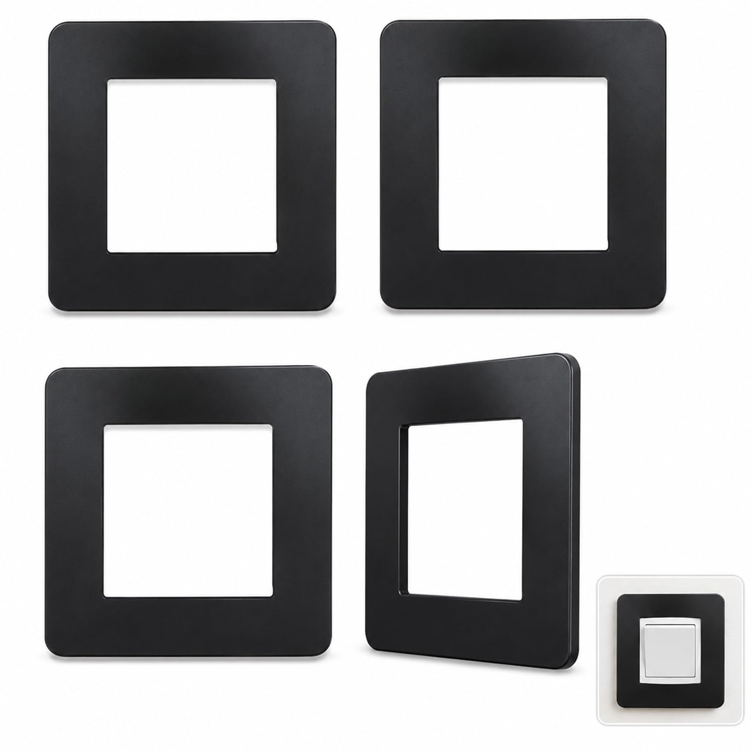 4 PCS Light Switch Surround, Black Self-Adhesive Light Switch Cover Plates for Single Switches and 1-Gang Sockets, Finger Plates for Light Switches, 14.6x8.6cm/5.7 x 3.4 in