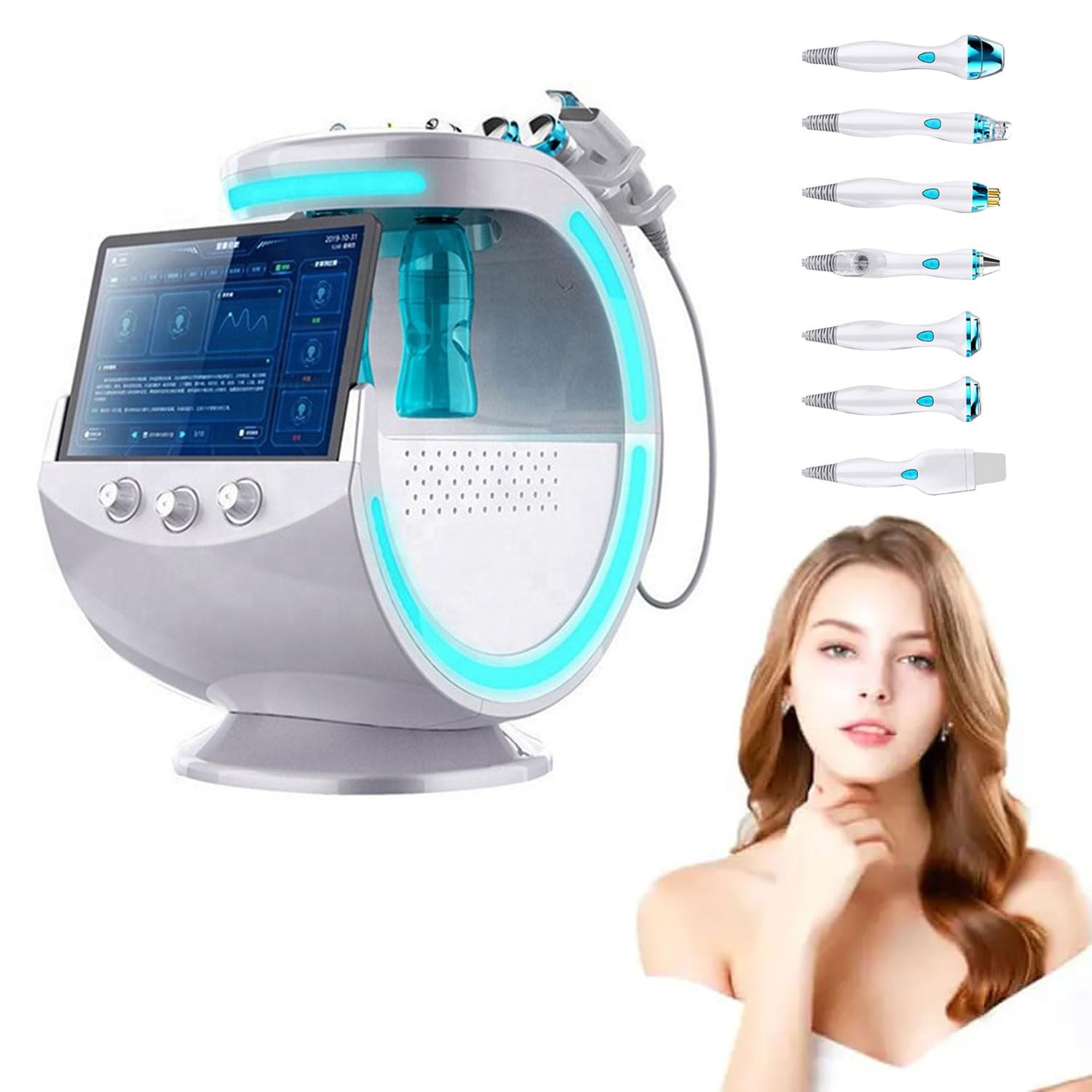 Macchina per la bellezza dell'ossigeno e dell'idrogeno a 7 funzioni, macchina per la pulizia della pelle della bellezza delle bolle facciali con 7 sonde, per il ringiovanimento della pelle/rimozione
