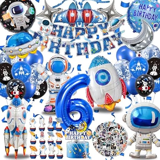 Espacio Cumpleaños Globo Infantil 6 años, XXL Globos Metalizados de Astronautas y Cohetes Set, Decor Fiesta Temática Espacio Niños, Happy Birthday Banners (Astronautas Cumpleaños Globo 6 años) | Ya disponible en tu tienda friki favorita! En mundofriki.es!