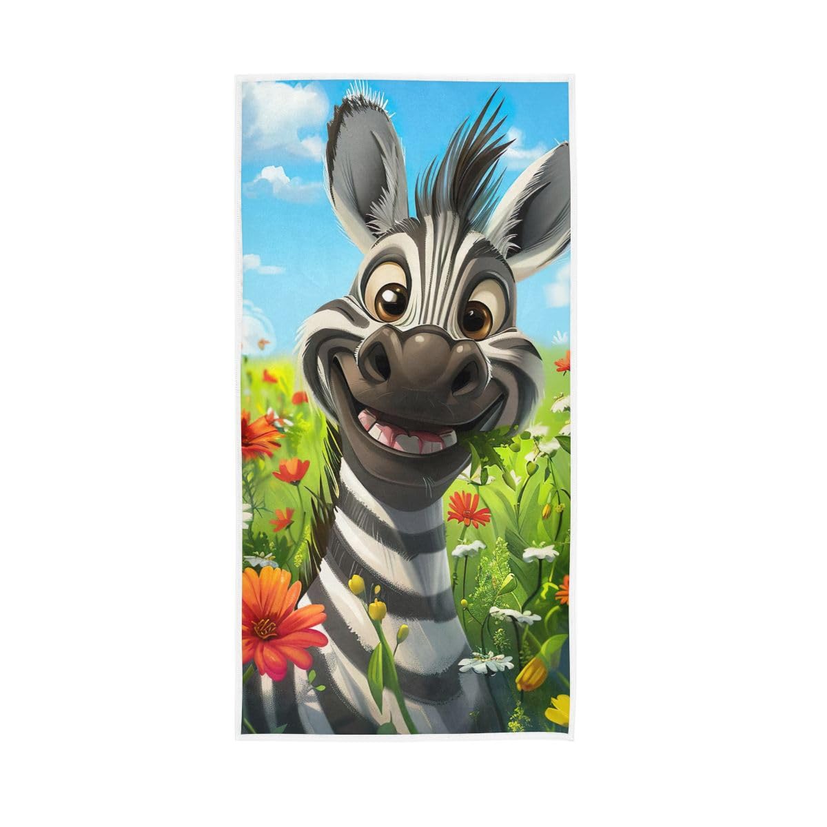 HUYGD Cute Smiling Animal in Flower Field Hand Towel, Spa Towels for Bathroom, Gym, Hotel, Spa 15 x 30 Inches