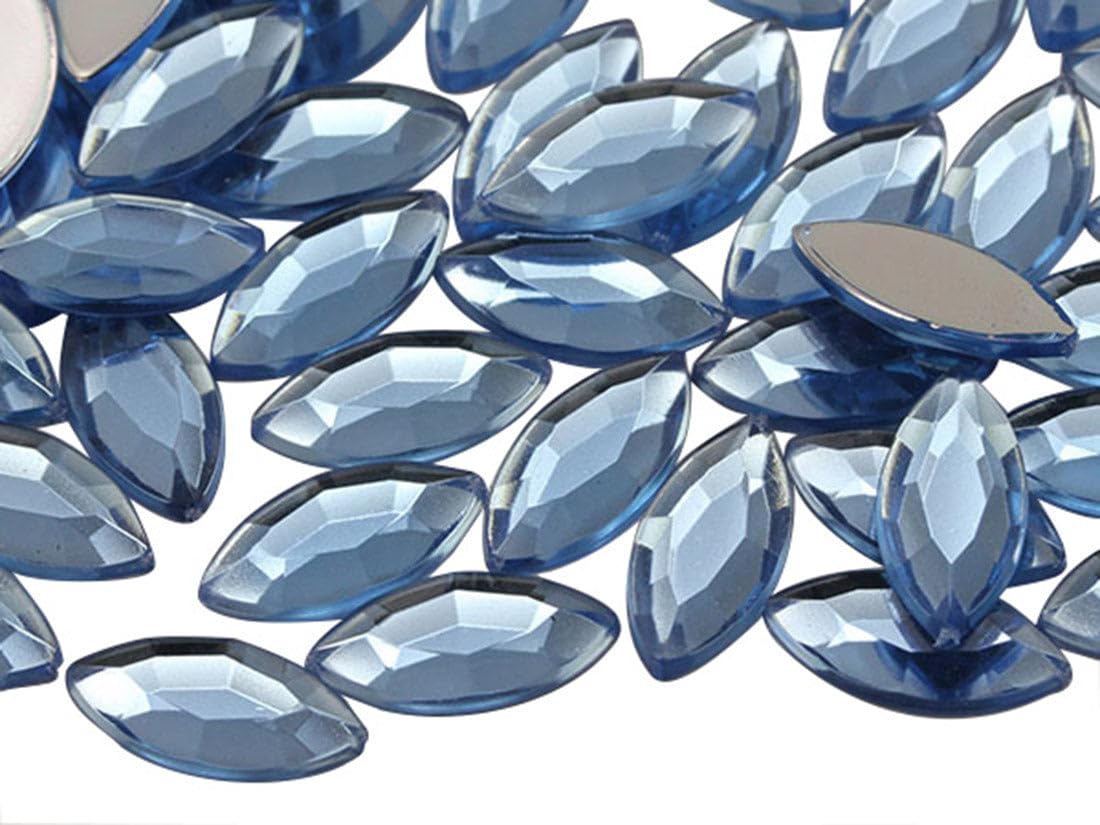 Allstarco 15x7mm Sapphire Lite .LS Navette Flat Back Acrylic Rhinestones Marquise Gems for Crafts Horse Eye Costume Embelishments Card Making Jewels Jewelry Making Cosplay Jewels 40 Pieces