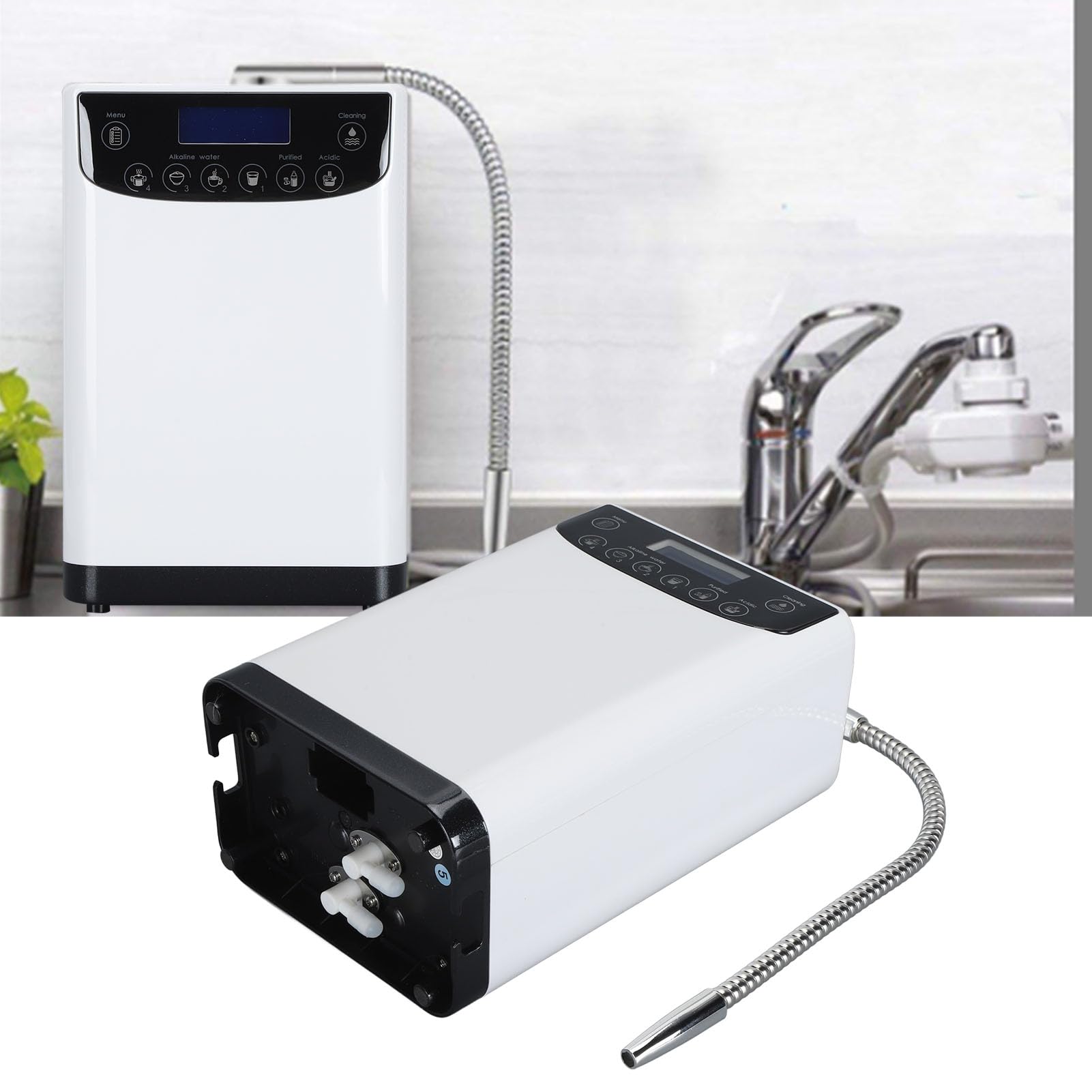 Generador de Agua de hidrógeno: Purificador de Agua Multifuncional Montado en la Pared con Pantalla LCD, Control Táctil y Mensaje de Voz, Ionizador de Agua (Enchufe de la UE)